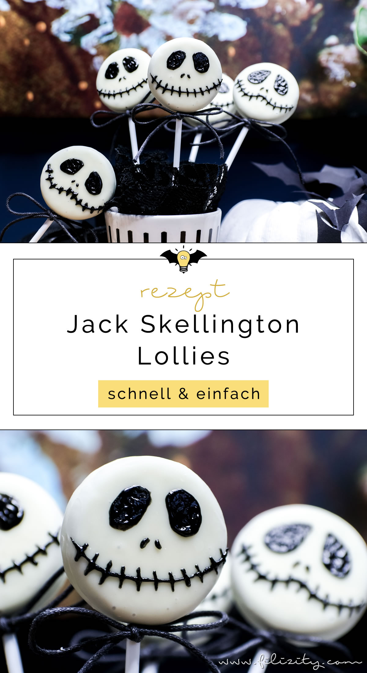 Schnelles Halloween-Rezept: Jack Skellington Keks Lollies | Filizity.com | Food-Blog aus dem Rheinland #halloween #booh #oreo #partyfood
