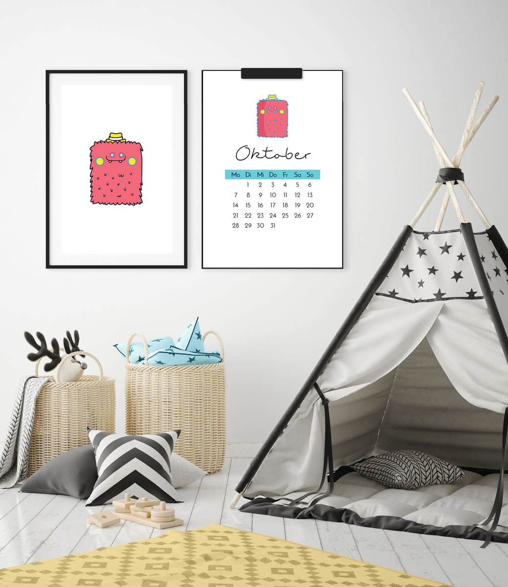 Kinder-Kalender 2019 "Monster" + 12 Ausmalbilder (Druckvorlage, A4) | Filizity.com | Interior ...