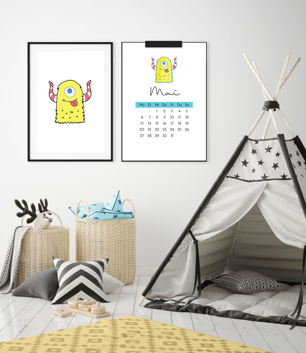 Kinder-Kalender 2019 "Monster" + 12 Ausmalbilder ...