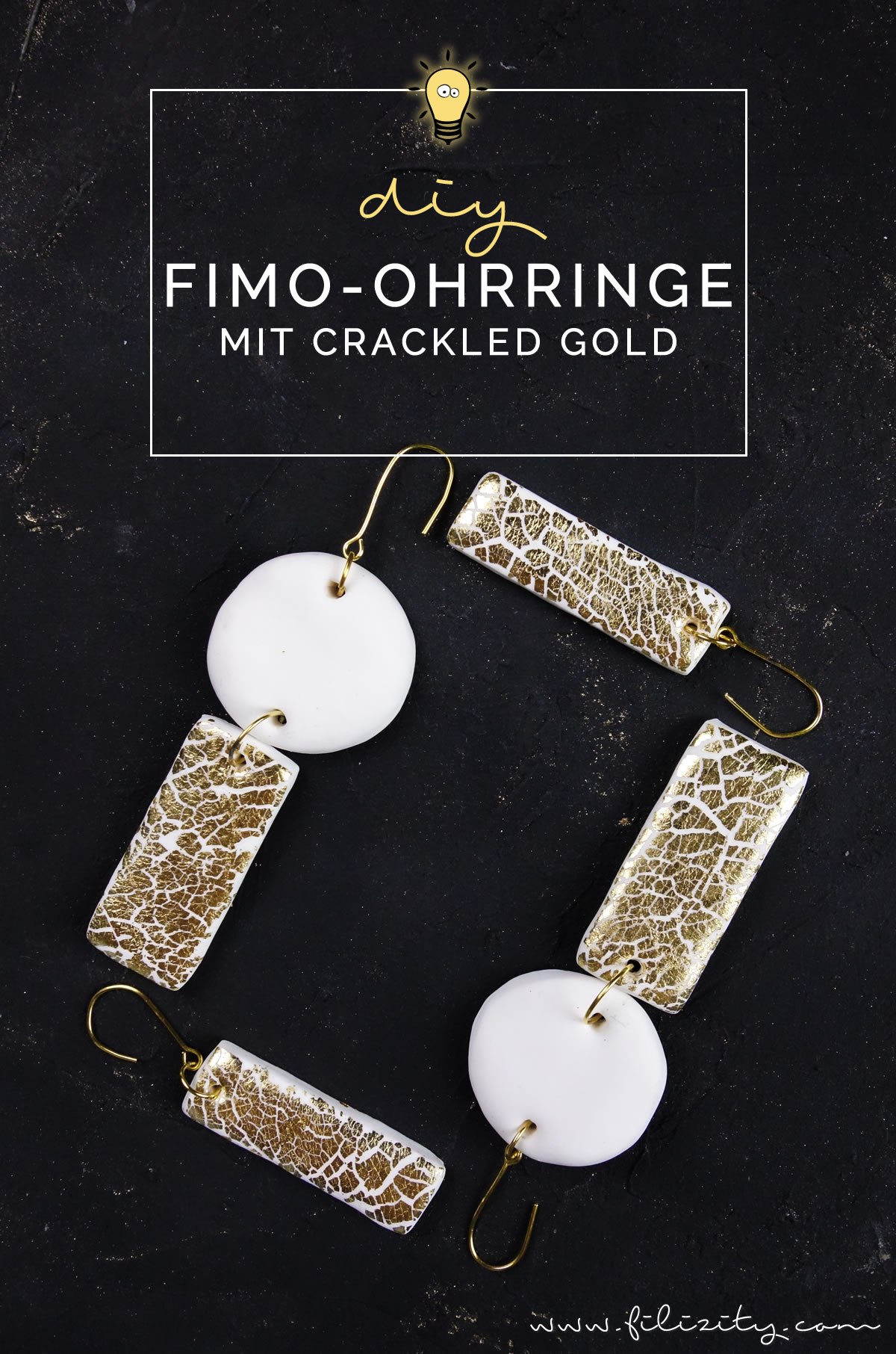 DIY Fimo Ohrringe mit Crackle-Gold | Fimo Schmuck selber machen - 5 Blogs 1000 Ideen | Filizity.com | DIY-Blog aus dem Rheinland #fimo #gold #crackle #krakelierlack