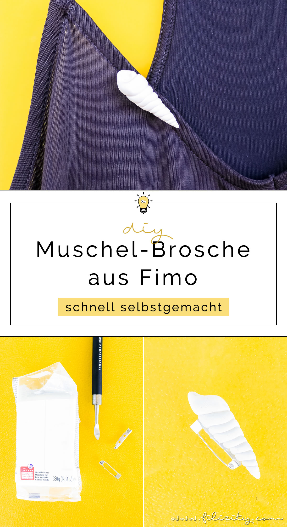DIY Muschel-Brosche aus Fimo oder Kaltporzellan selber machen | Sommer-Schmuck basteln | Filizity.com - DIY-Blog aus dem Rheinland #myfimo #fimo #kaltporzellan #sommer
