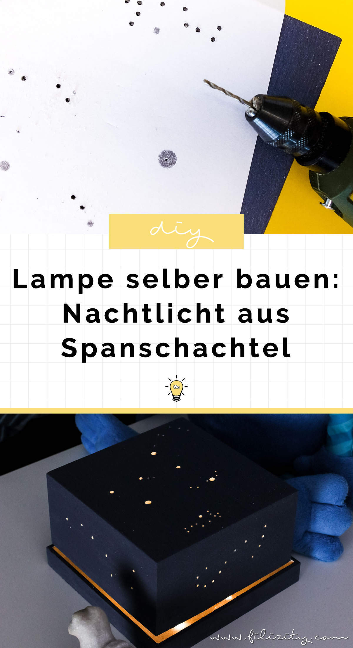 DIY Nachtlicht mit Sternenhimmel - Lampe selber bauen aus Spanschachtel | Einfache Upcycling-Idee | Filizity.com - DIY Blog aus dem Rheinland