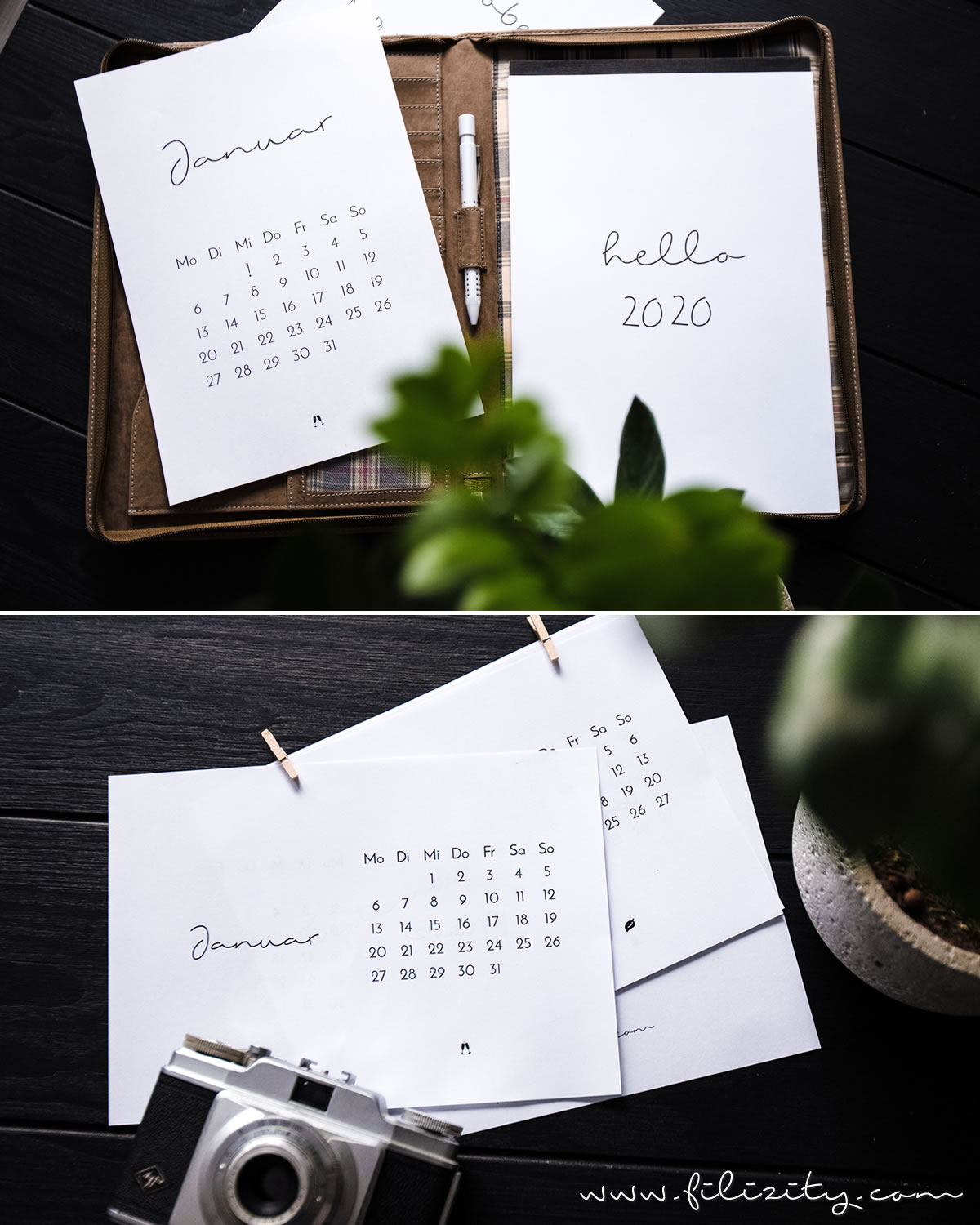 Minimalistischer Wand- & Tisch-Kalender 2020 - Druckvorlage | Filizity.com - Interior & DIY Blog und Shop