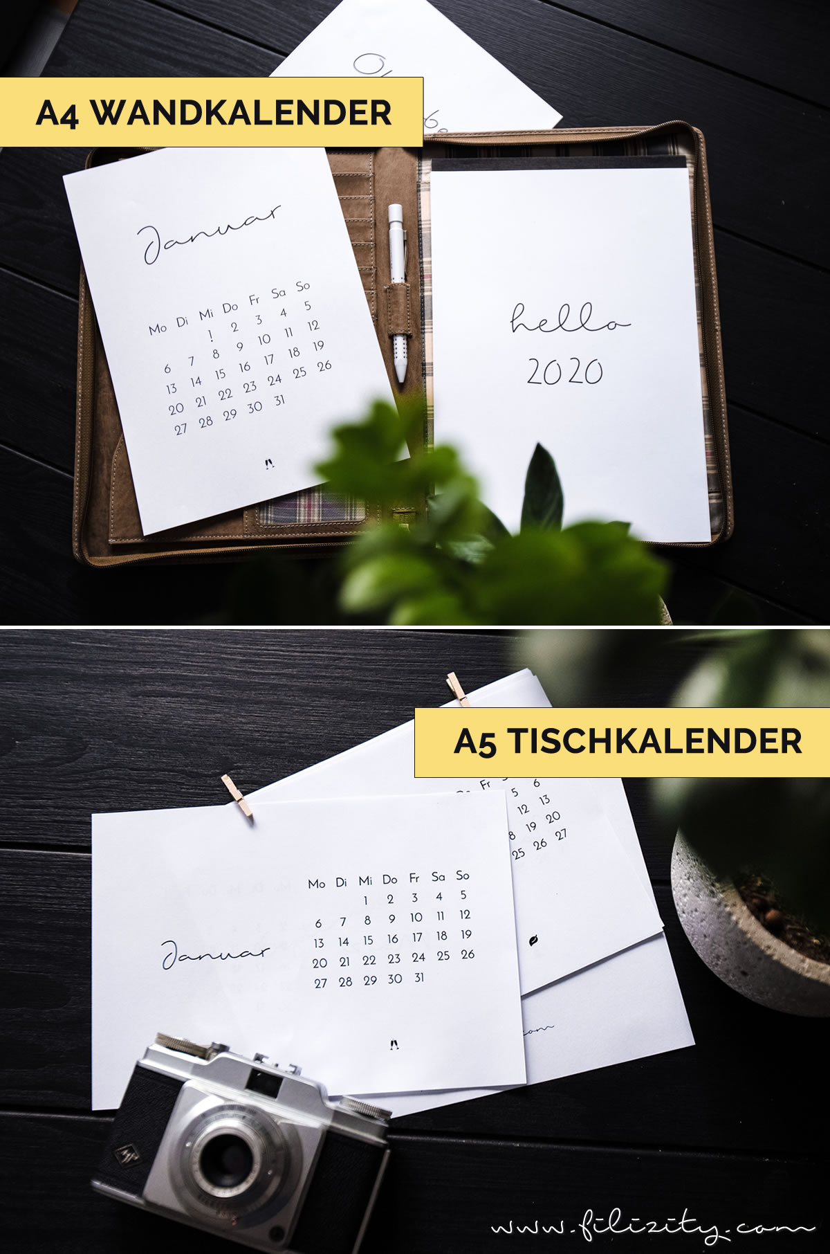 Minimalistischer Wand- & Tisch-Kalender 2020 - Druckvorlage | Filizity.com - Interior & DIY Blog und Shop