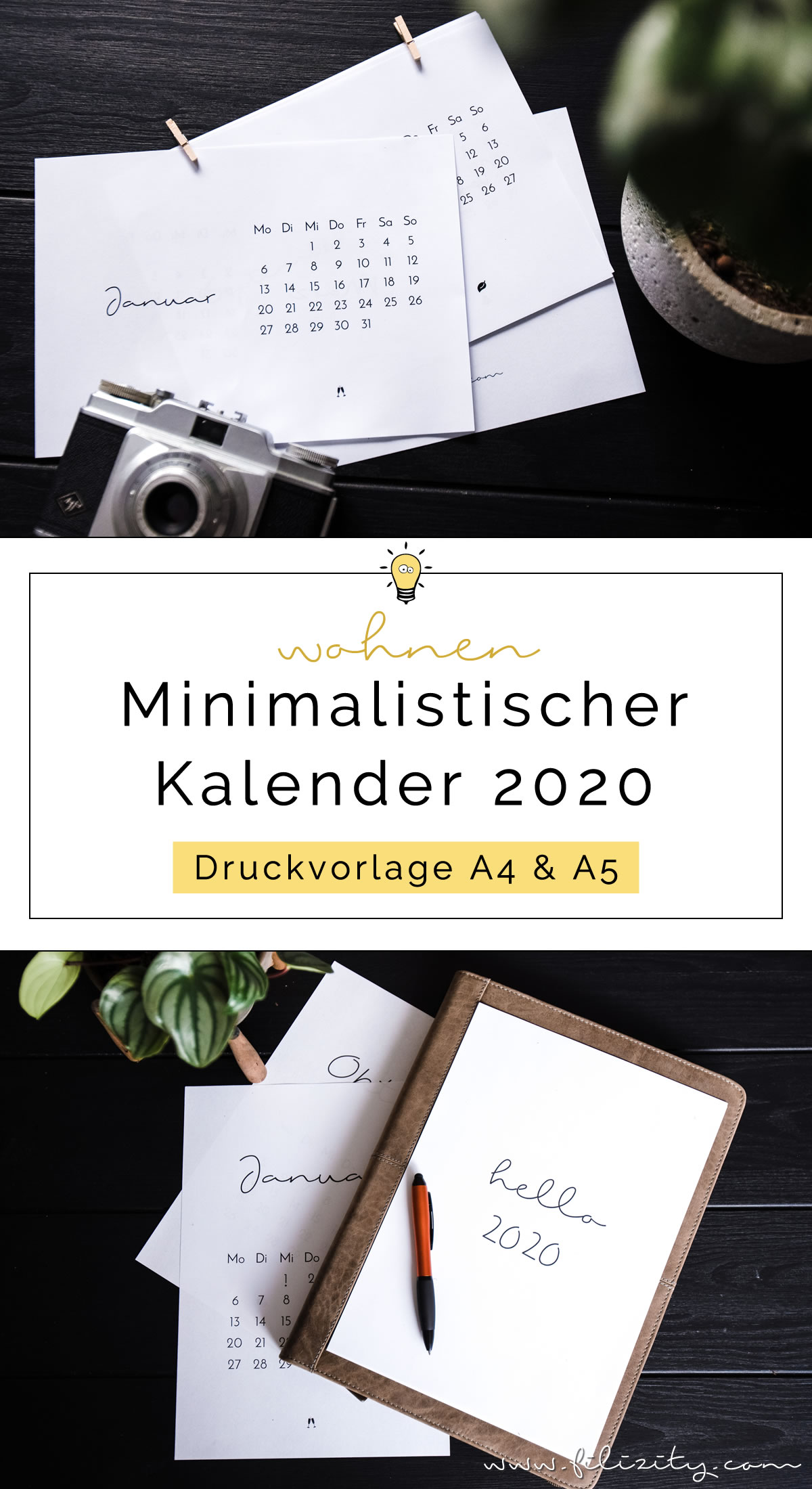 Minimalistischer Wand- & Tisch-Kalender 2020 - Druckvorlage | Filizity.com - Interior & DIY Blog und Shop
