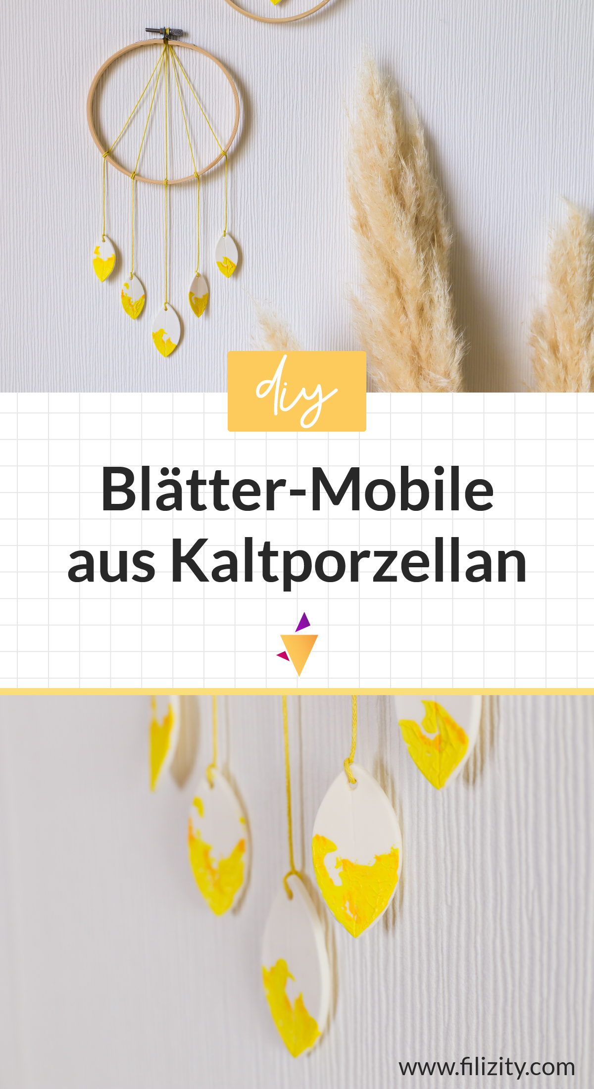 DIY Wanddeko: Blätter-Mobile aus Kaltporzellan selber machen | Filizity. Kreativmagazin & DIY-Blog #kaltporzellan #wanddeko #minimalistisch