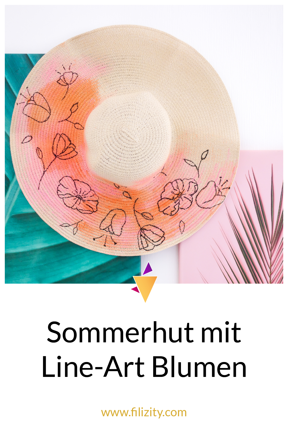 Sommer DIY: Sommerhut bemalen mit trendigen Line Art Blumen | Filizity. Kreativmagazin & DIY-Blog #sommerhut #aquarell #line-art
